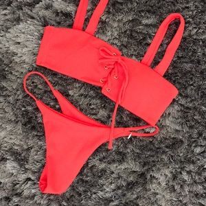 Red Ribbed Bikini